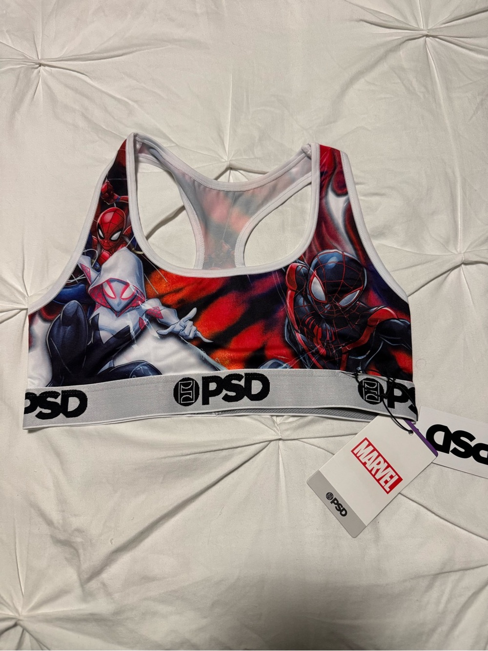 PSD Marvel Spider-Verse Graphic Sports Bra - Red, Black, White new sz l
